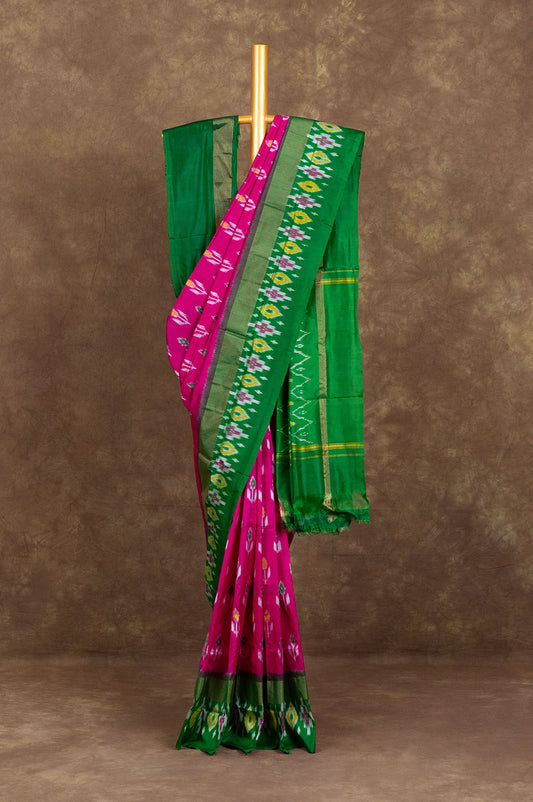 Pink	Ikat Silk Saree