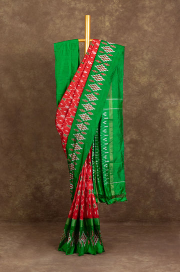 Red Ikat Silk Saree