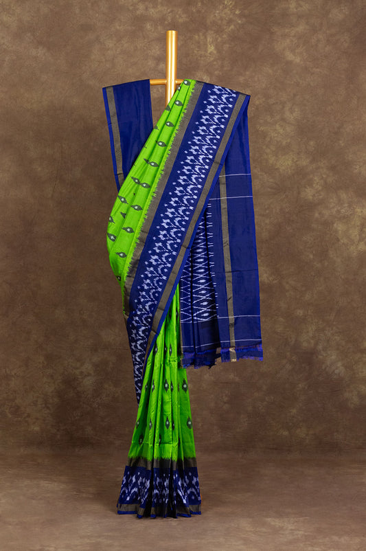 Parrot Green Ikat Silk Saree