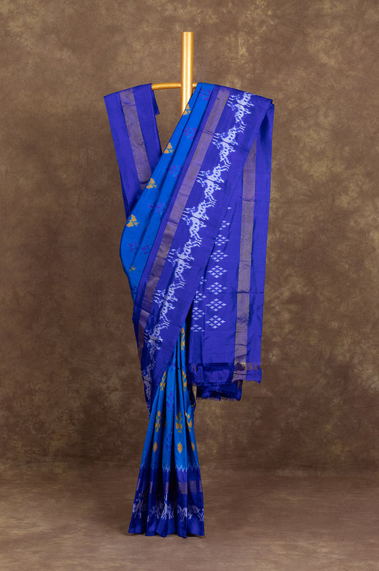 Peacock Blue	Ikat Silk Saree