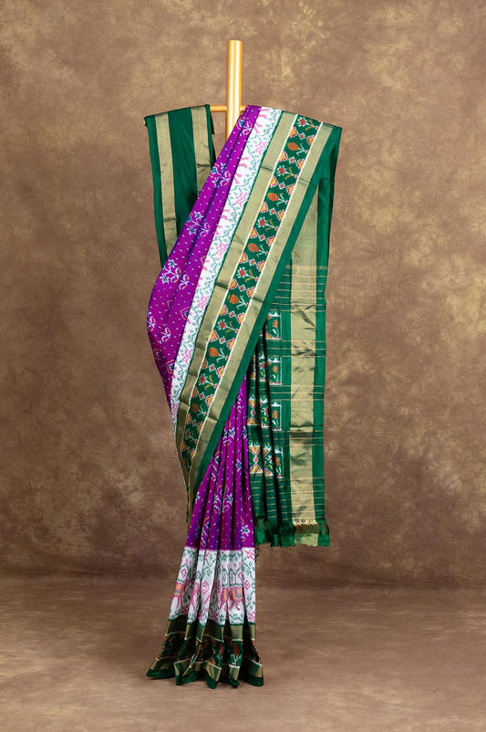 Magenta Ikat Silk Saree