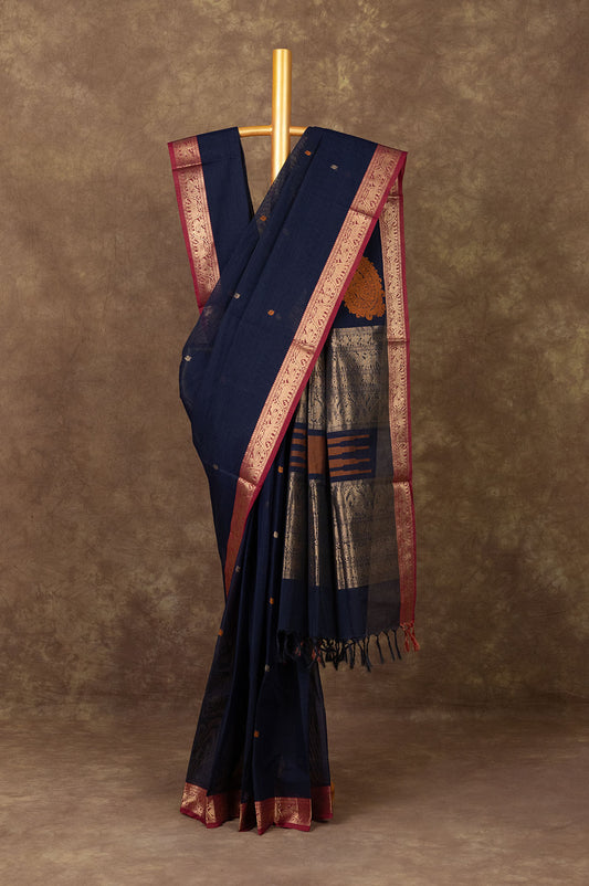 Navy Blue Kanchi Cotton Saree