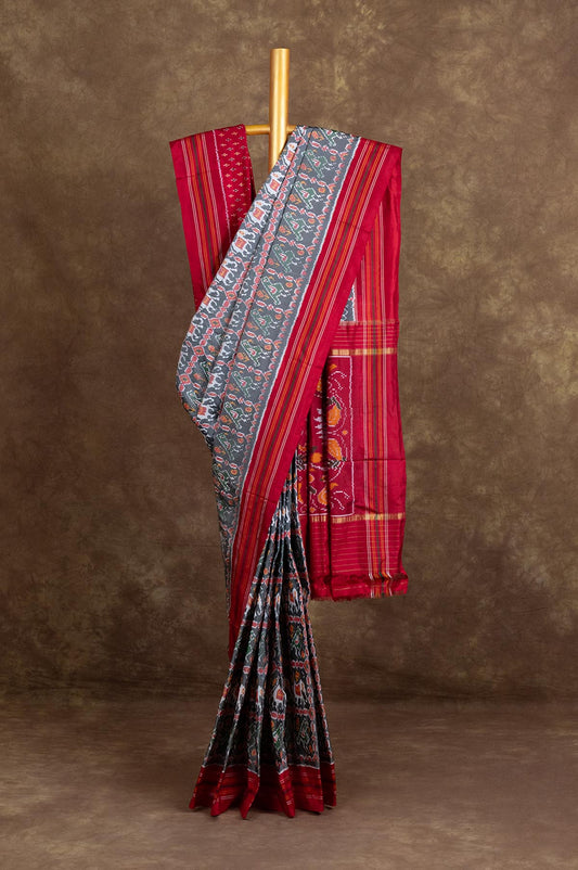 Grey Ikat Silk Saree