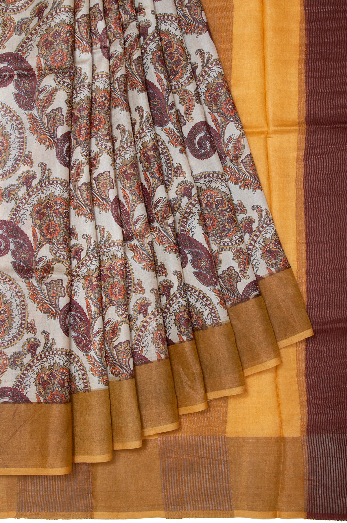 Cream Tussar Silk Saree