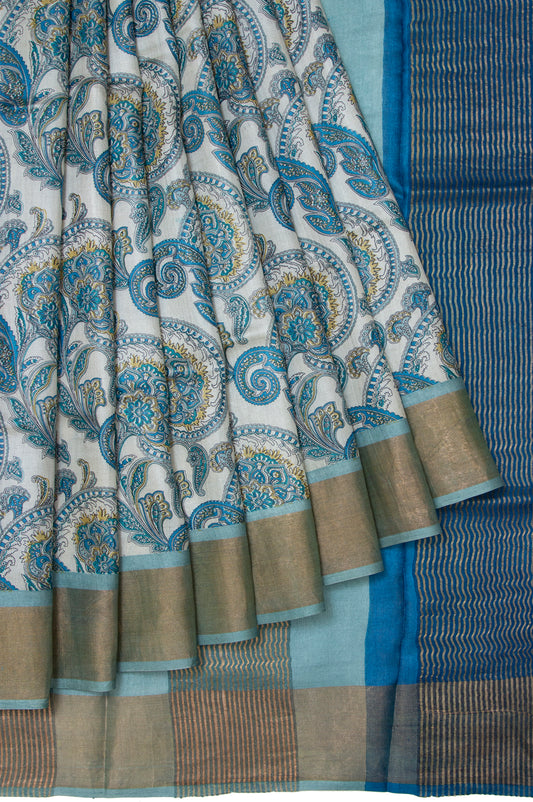 Off-White Tussar Silk Saree