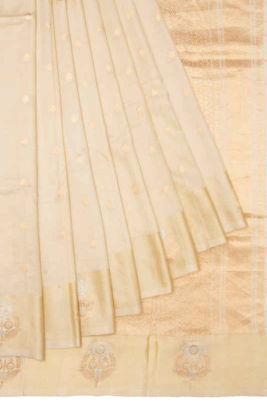 Cream Banaras Katan Saree