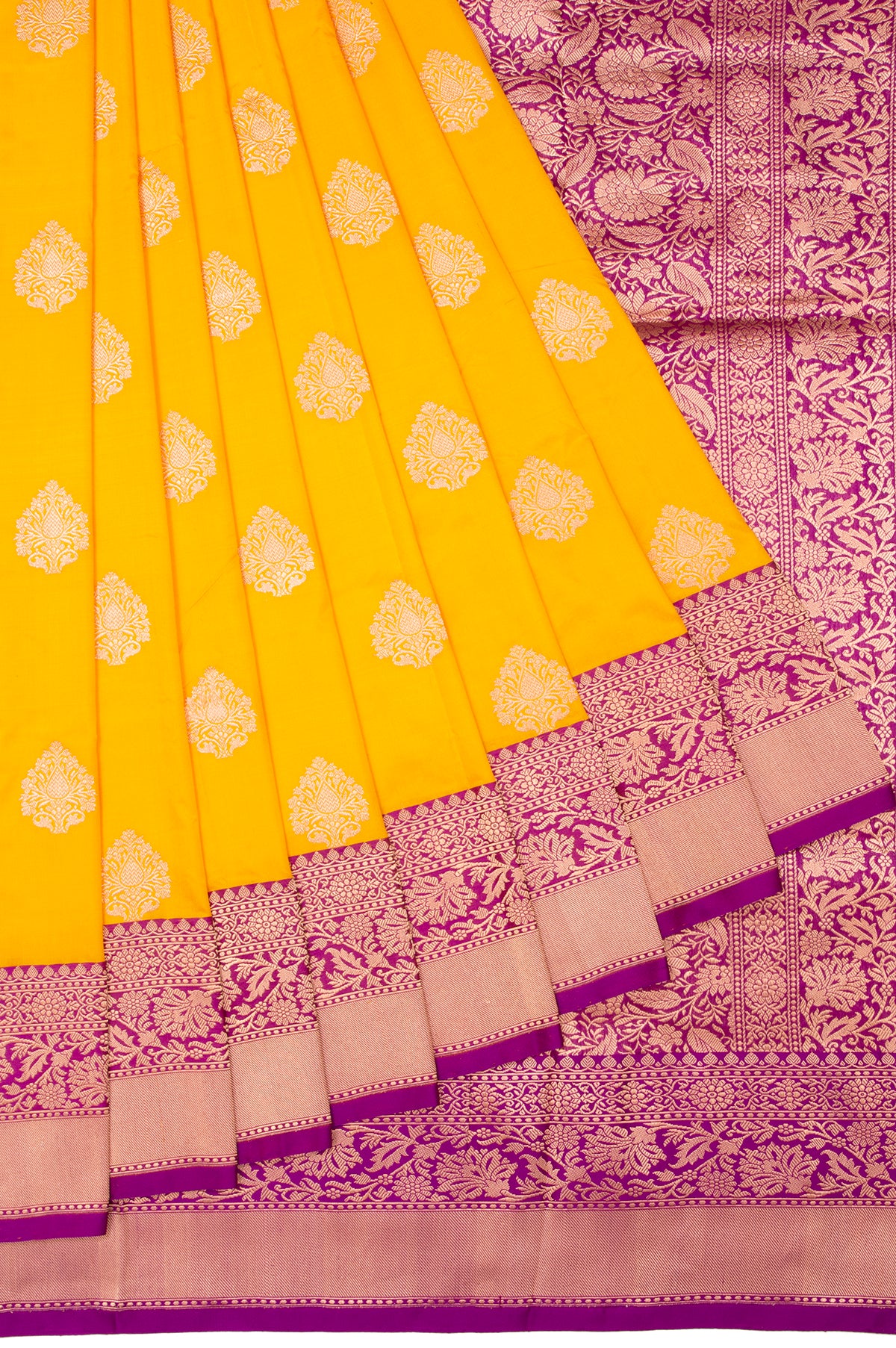 Yellow Banaras katan silk sarees