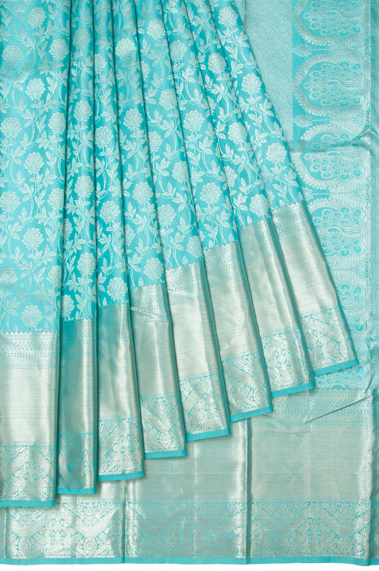 Sea Blue Kanchipuram Silk Saree