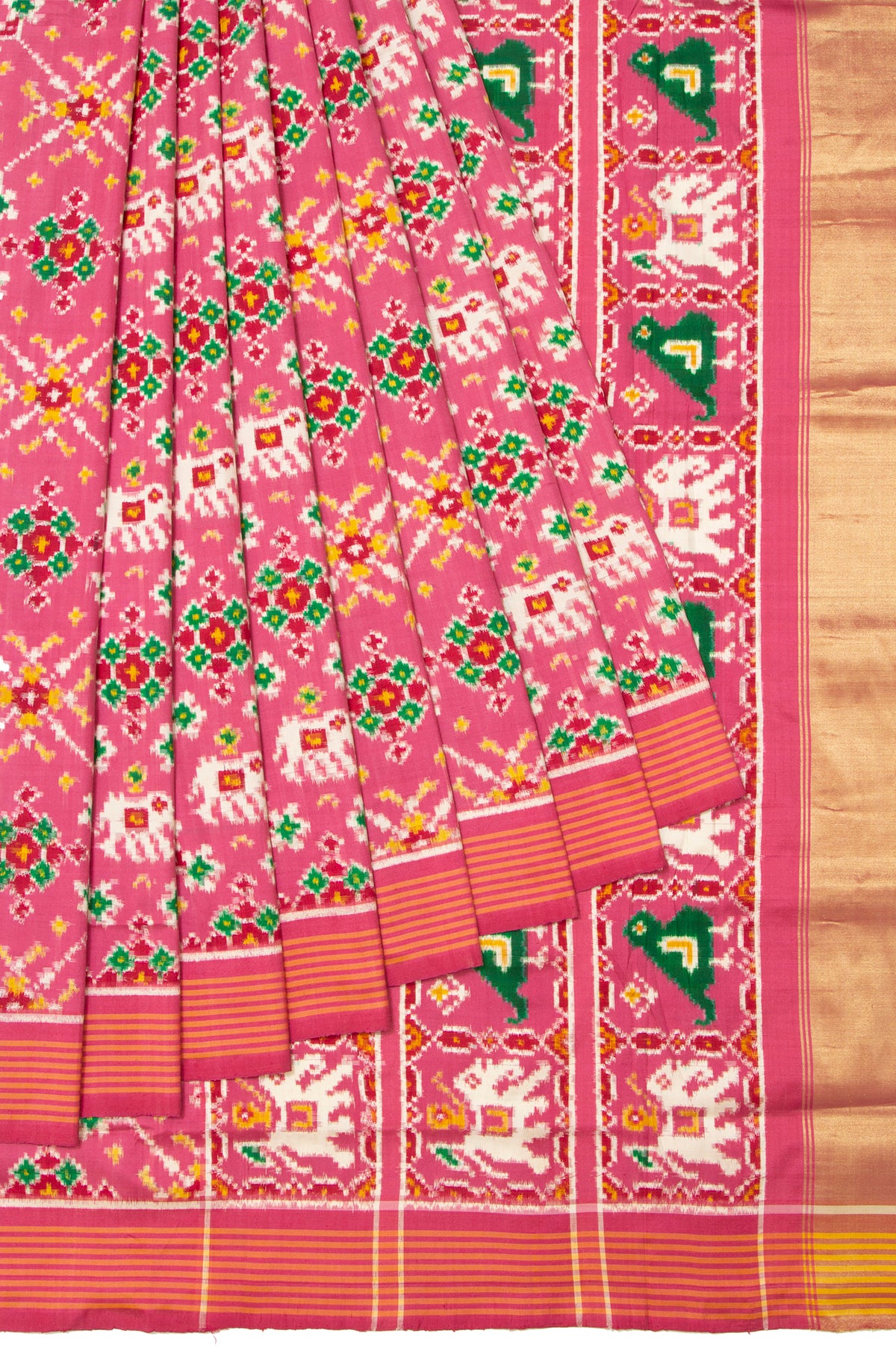 Designer Ikat Patola Silk Saree Magenta Rust | JHaanpi