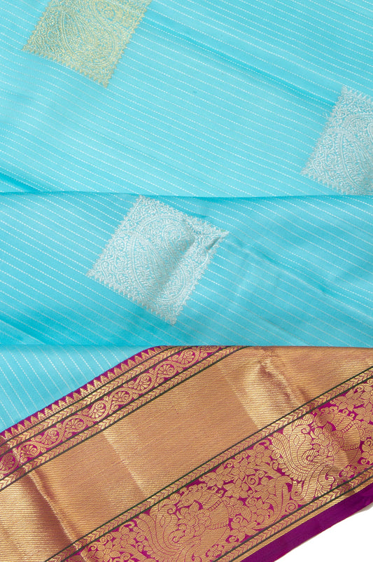 Sky Blue Kanchipuram Silk Saree