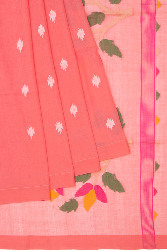 Peach Bengal Cotton Jamadani Saree