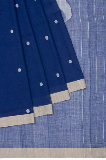 Navy Blue Bengal Cotton Jamadani Saree