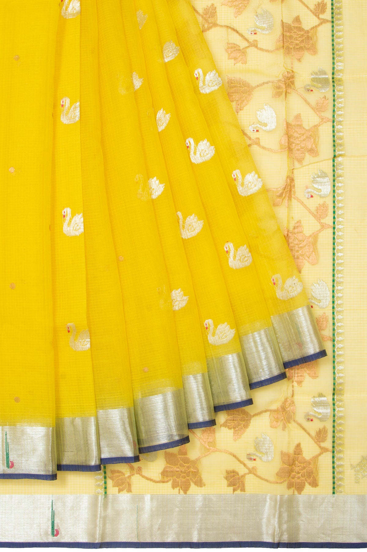 Yellow Kota Doria Silk Saree