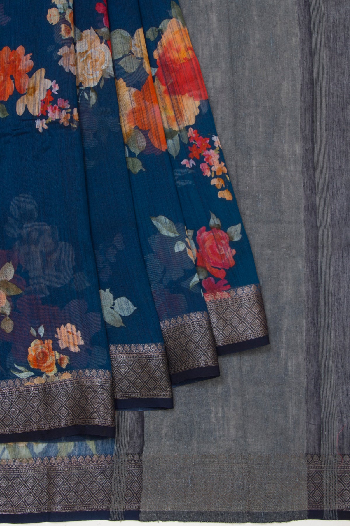 Navy Blue Chanderi Silk Cotton Saree