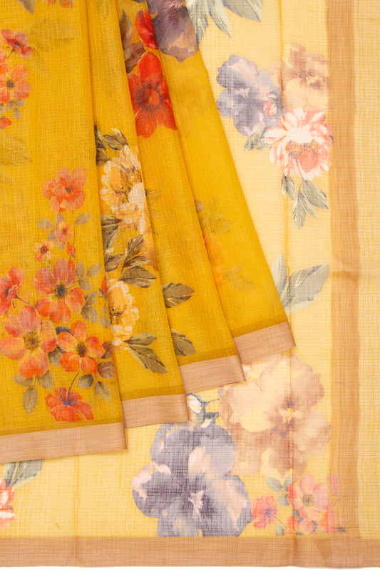 Yellow Kota Doria Silk Saree