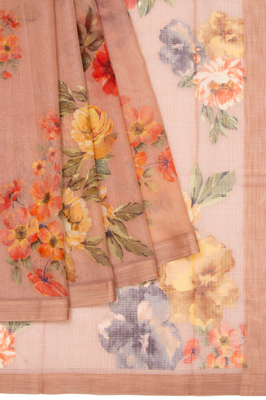 Peach Kota Doria Silk Saree