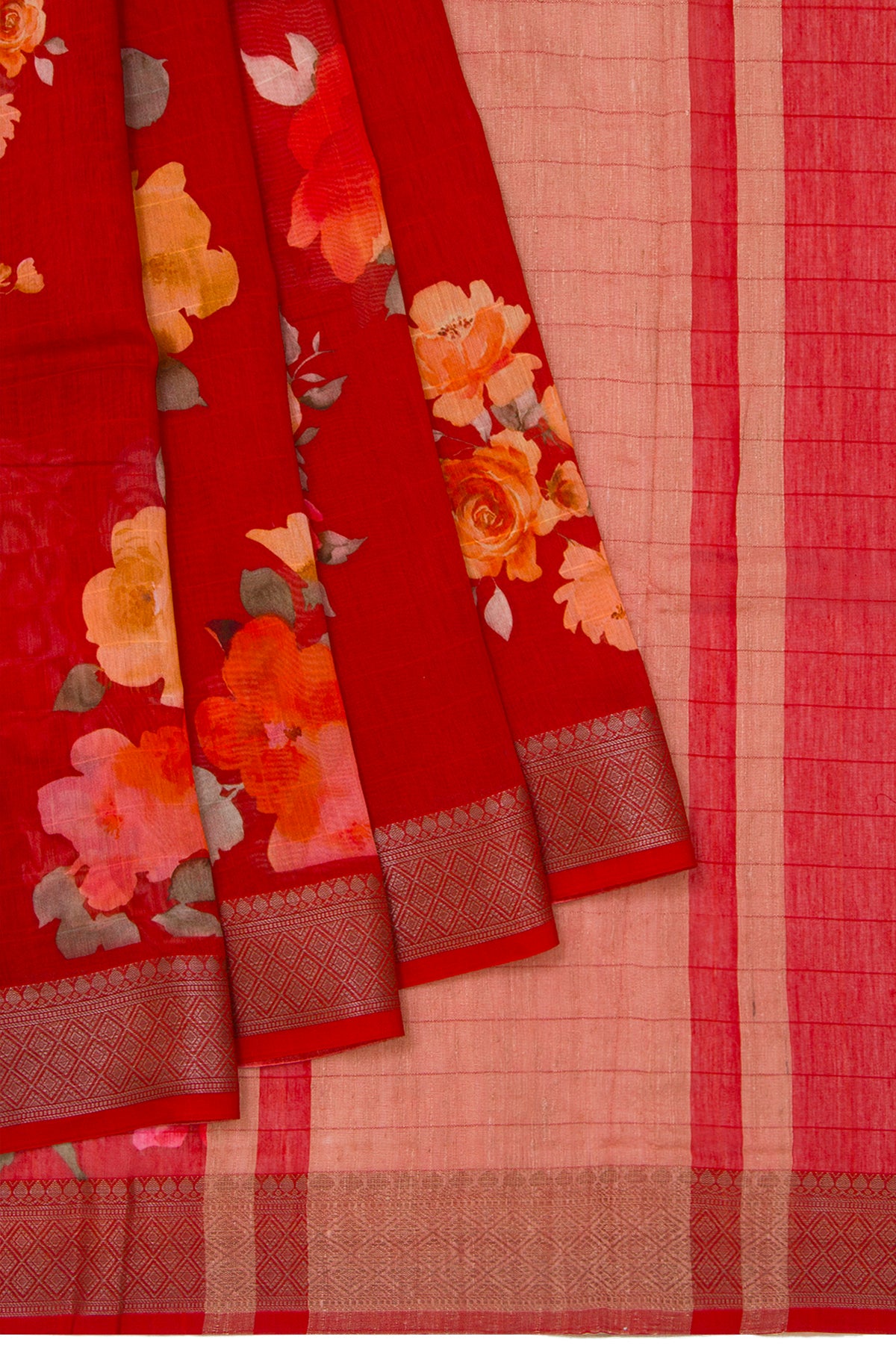 Red Chanderi Silk Cotton Saree