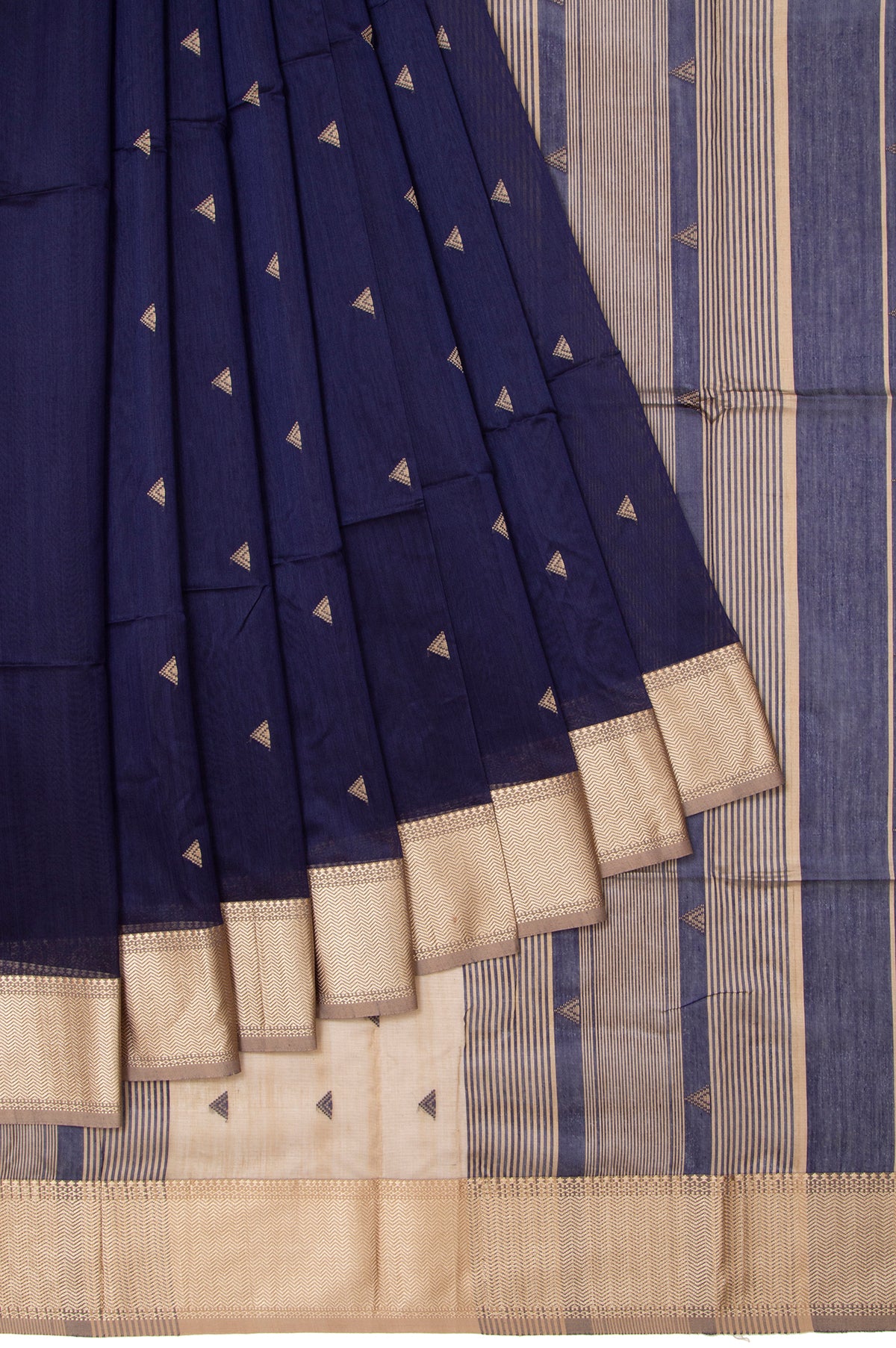 Navy Blue Maheswari Silk Cotton Saree