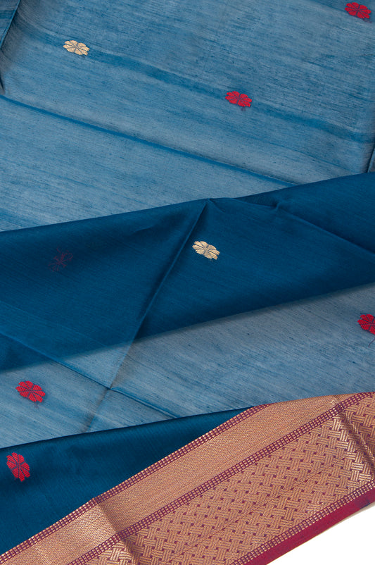 Indigo Blue Maheswari Silk Cotton Saree