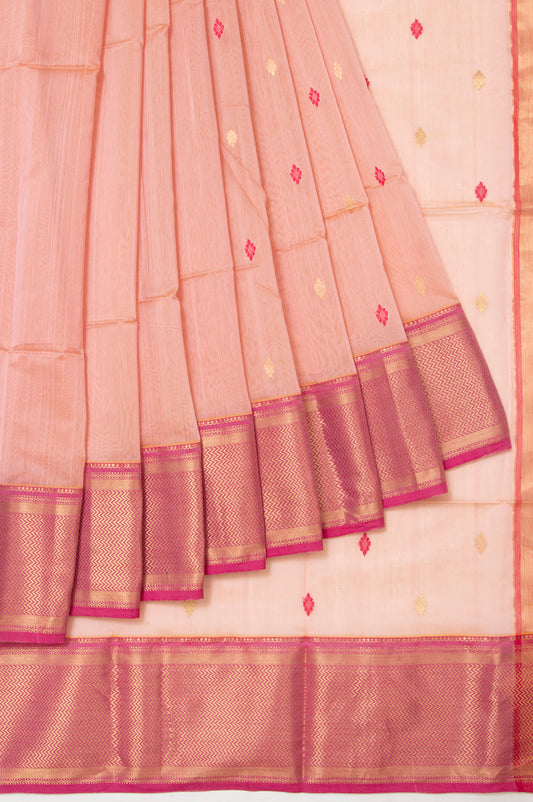 Peach Maheswari Silk Cotton Saree