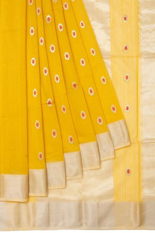 Yellow Maheshwari Silk Cotton Saree