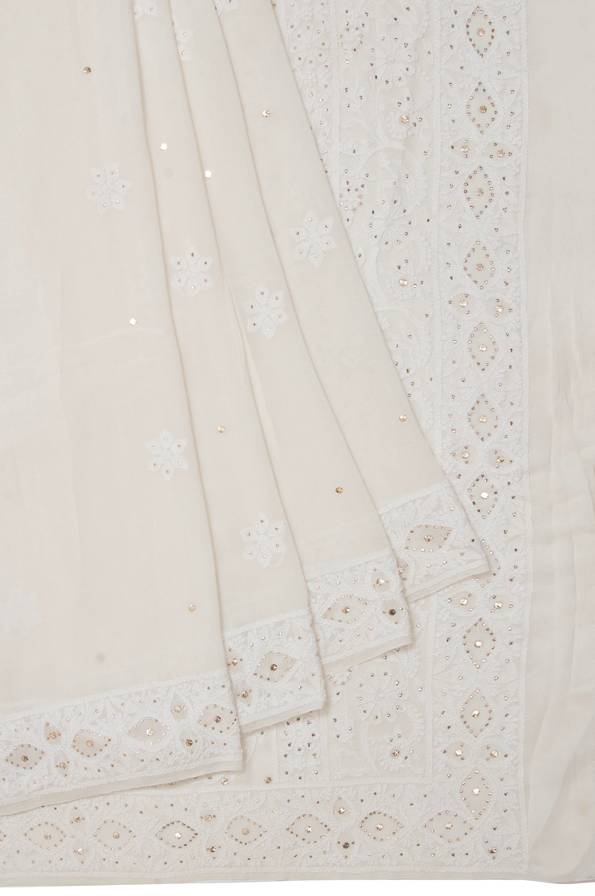 White Banaras Geogette Saree