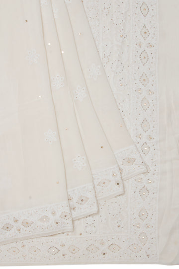 White Banaras Geogette Saree