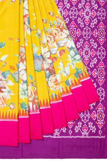 Neon yellow Banarasi silk saree