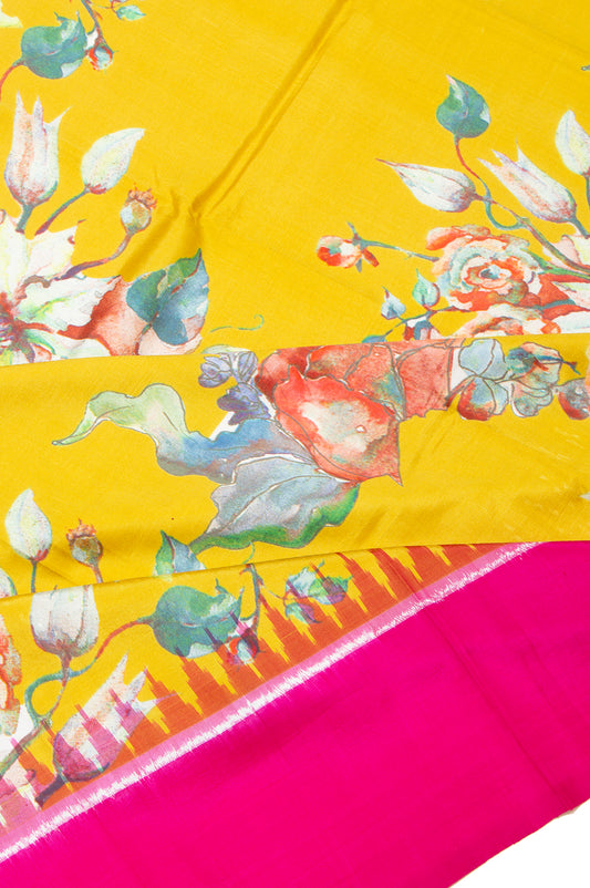 Neon yellow Banarasi silk saree