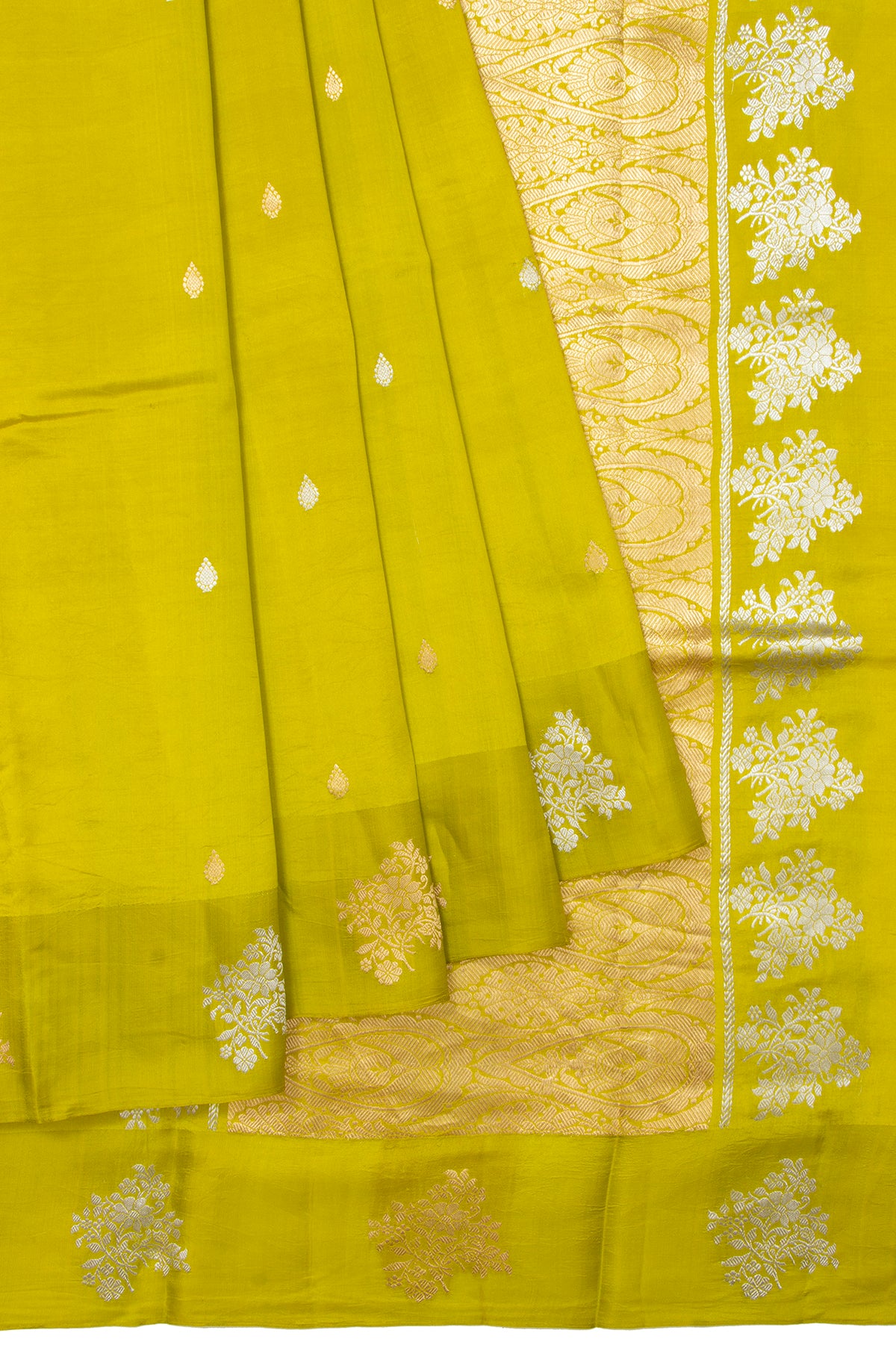 Neon green Banaras Katan Silk Saree