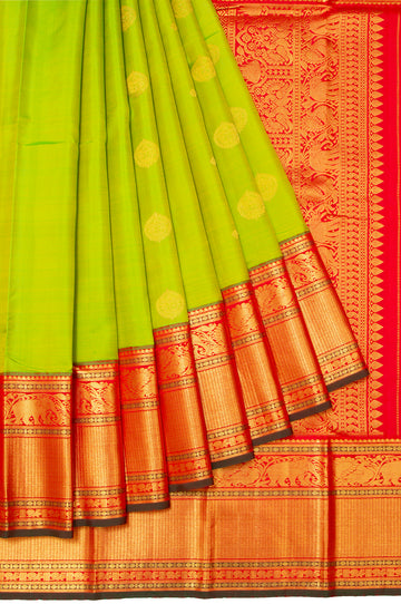 Parrot Green Kanchipuram Silk Saree