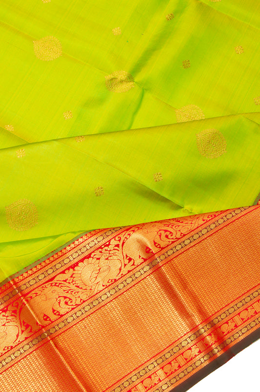 Parrot Green Kanchipuram Silk Saree