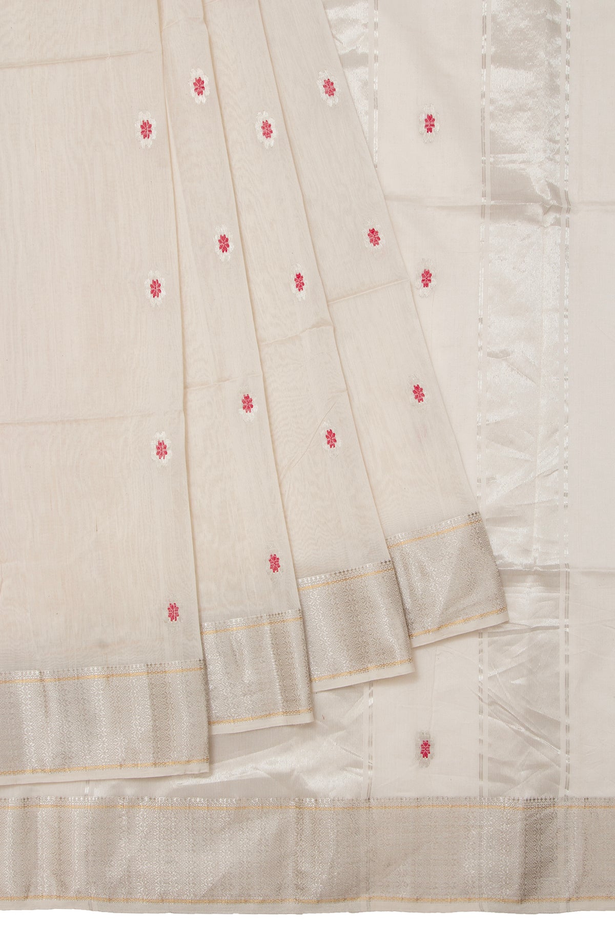 Cream Maheshwari Silk Saree