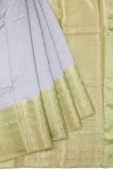 Grey Chiniya Silk Saree with Dark Pista Border