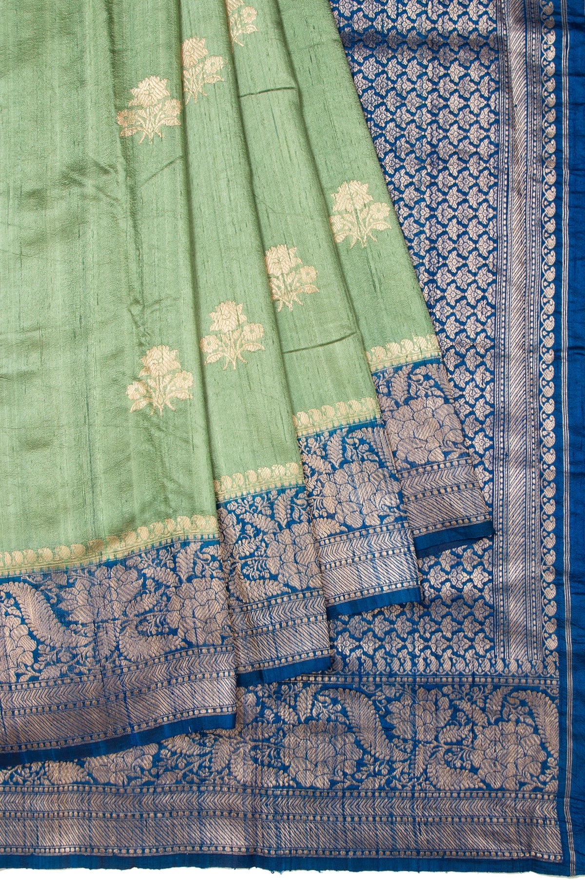 Green Tussar Silk Saree with Peacock Pallu