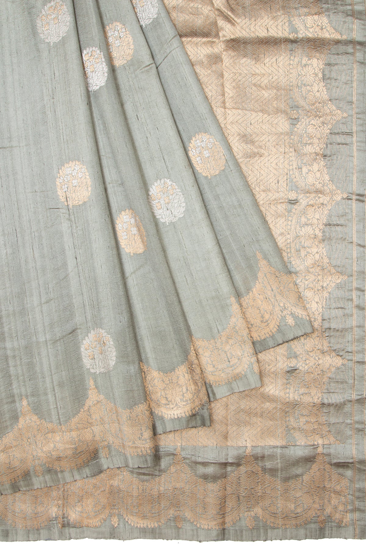 Grey Tussar Silk Saree