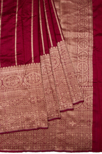 Maroon Floral Tussar Silk Saree with Gold Zari