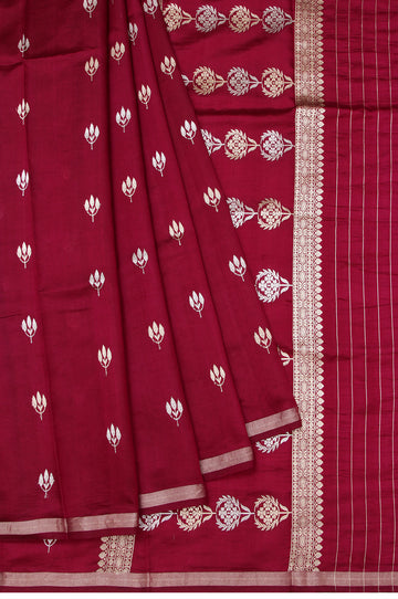 Magenta Chiniya Silk Saree with Gold Zari Border