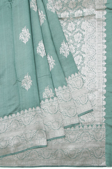 Pista Green Chiniya Silk Saree with Diamond Border Butta