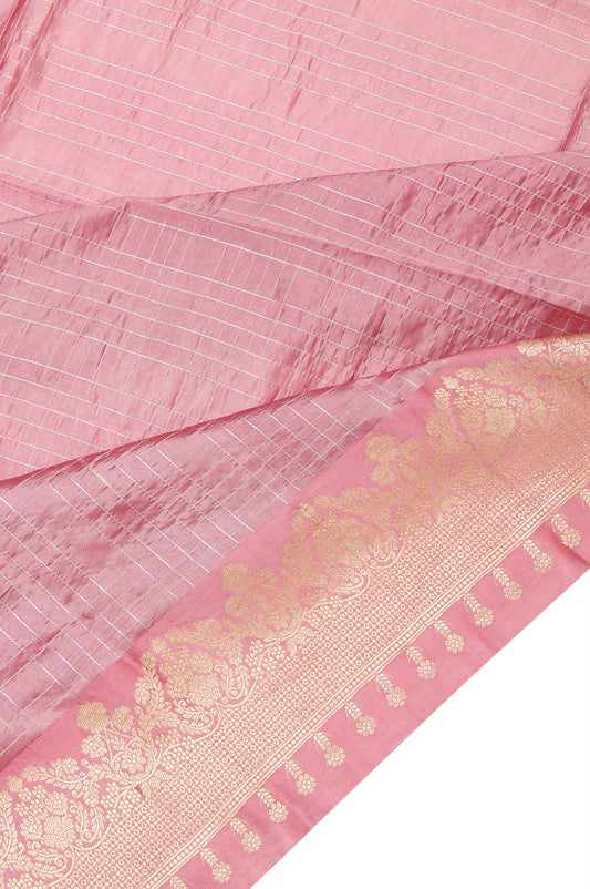 Onion Pink Chiniya Silk Saree with Magenta Blouse