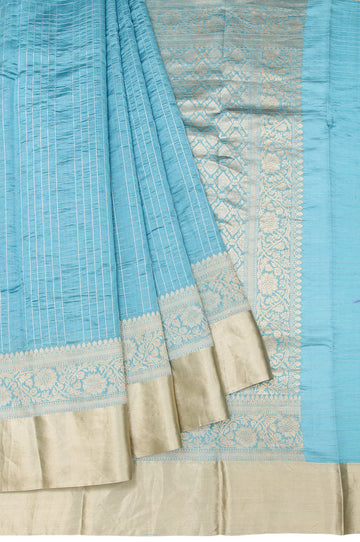 Sky Blue Chiniya Silk Saree with Jaal Work Pallu