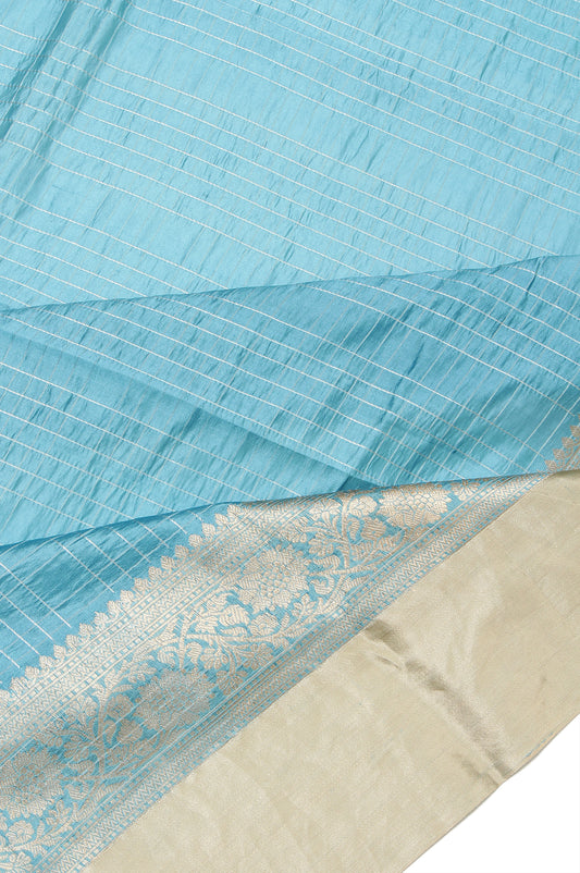 Sky Blue Chiniya Silk Saree with Jaal Work Pallu