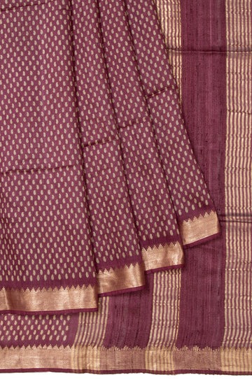 Maroon Tussar Silk Saree with Mango Butta