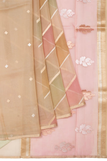 Multi Colour Organza Silk Saree with Piping Border