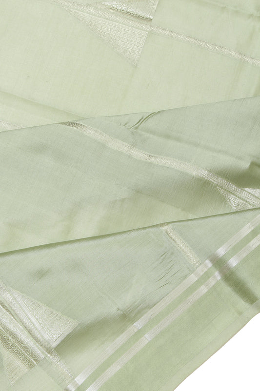 Pista Green Chiniya Silk Saree with Gold Zari Pallu