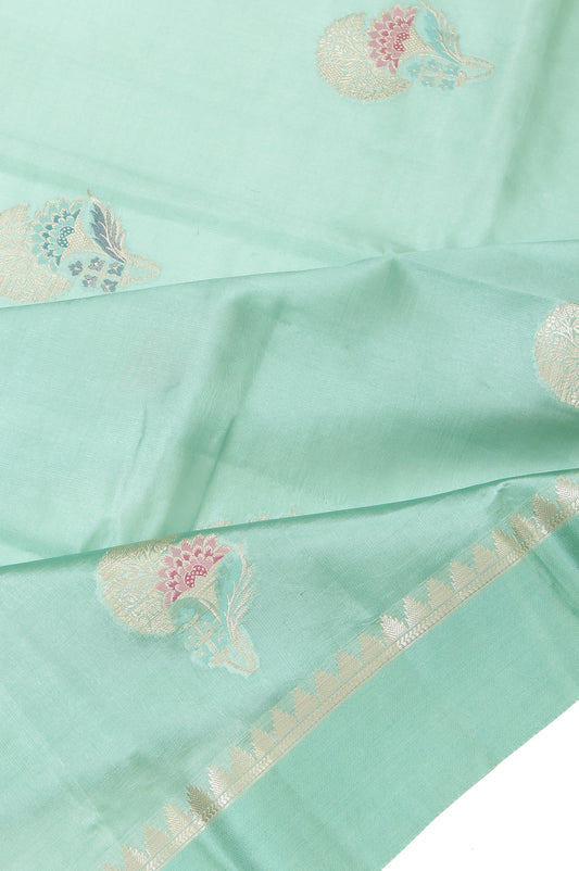 Sea Green Chiniya Silk Saree with Flower Design