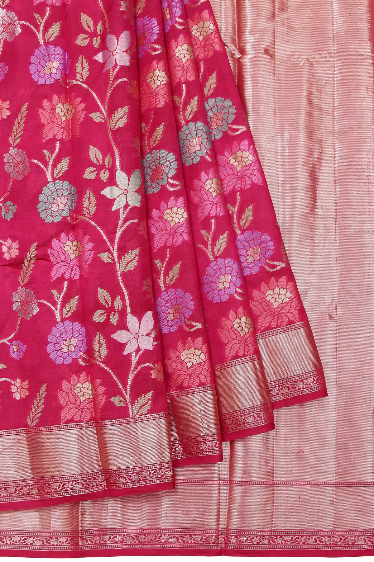 Pink Chiniya Silk Saree with Gold Zari Blouse