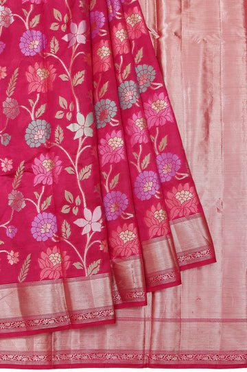 Pink Chiniya Silk Saree with Gold Zari Blouse