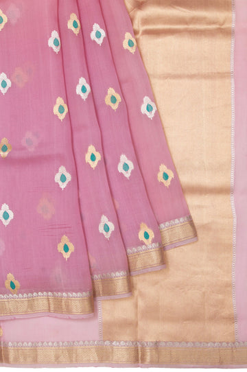 Onion  Pink Organza Silk Saree with Chevron Pallu