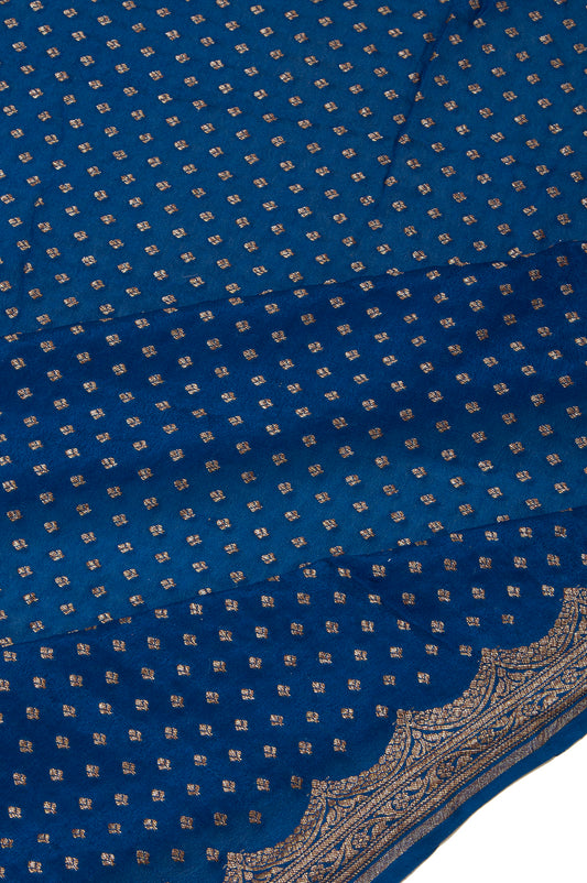 Blue Banaras Georgette Saree with Antique Zari Work